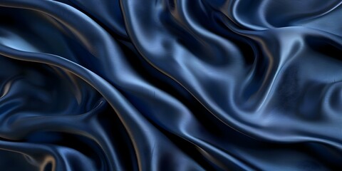 Fototapeta premium Navy Blue Silk Satin Background with Graceful Wavy Folds. Concept Silk background, Navy blue, Graceful folds, Satin texture, Elegant photography,