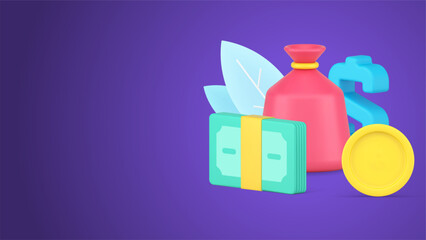 Financial independence, richness and business wealth with sack of money, stack of currency