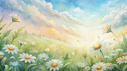 Daisy field watercolor background