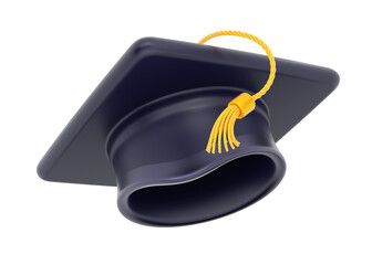3d student hat icon render. University education cartoon cap or academy degree illustration on white background