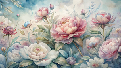 Peony flower watercolor background