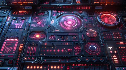 Obraz premium a set of futuristic user elements including arrows callouts frame holograms board ui circle fui audio keyboard in cyberpunk style modern set.stock illustration