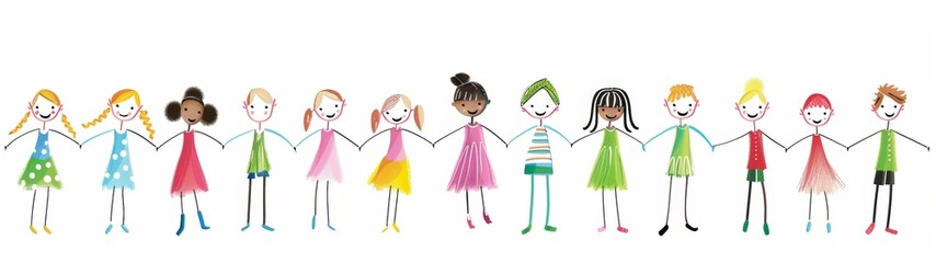 Naive children's drawing with colored chalk on white paper