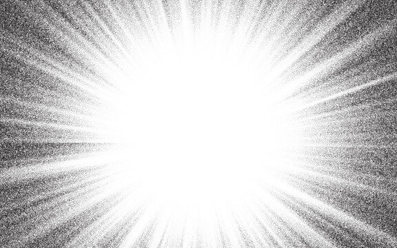 Starburst overlay with noise dots stipple halftone texture background, sunburst grainy pattern