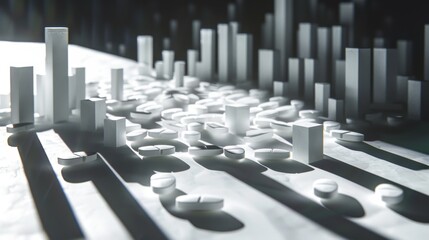 Fototapeta premium Urban Healthscape Pill Shadows Create Cityscape Illusion Symbolizing Urban Health Challenges