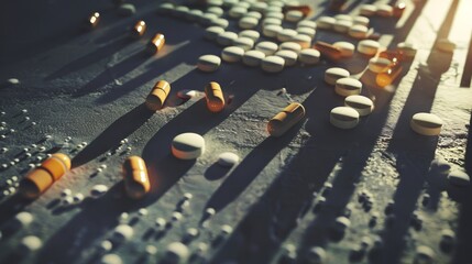 Obraz premium Urban Healthscape Pill Shadows Create Cityscape Illusion Symbolizing Urban Health Challenges