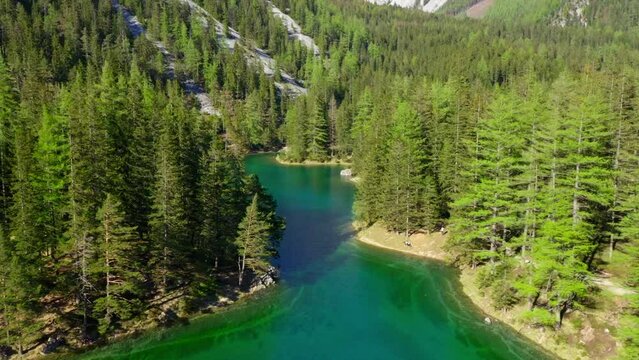 Gr&uuml;ner See in Spring, Styria, Austria, Drone Footage, Aerial View