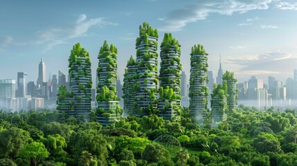 Fototapeta premium Green Utopia Futuristic Cityscape with Sustainable Energy and Lush Parks