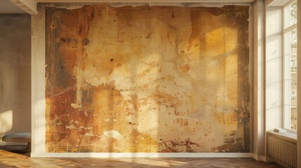 Ancient grunge wall in a sunlit living room setting