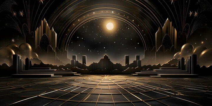 Abstract Art Deco Background Inspired by the 1920s Great Gatsby in Black, Gold, and Silver. Concept Abstract Art Deco, 1920s Great Gatsby, Black, Gold, Silver