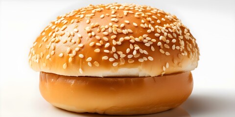 Sesame Seed Hamburger Bun on White Background with Copy Space. Concept Food Photography, Sesame Seed, Hamburger Bun, White Background, Copy Space
