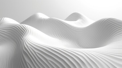 Abstract composition featuring flowing white wave surfaces on a clear background, evoking a sense of tranquility and elegance.