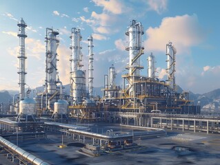 Obraz premium Modern Industrial Refinery with Steel Pipelines 