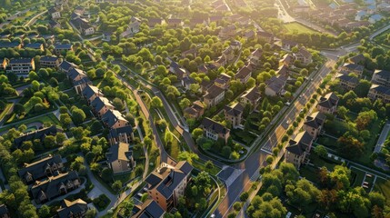 Green Urban Oasis Aerial View of CarFree Neighborhood with Bike Paths and EcoFriendly Transportation Network