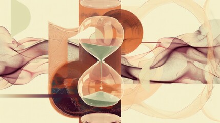 Digital illustration featuring a surreal melting hourglass