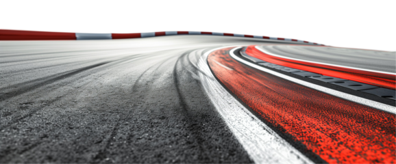 Curving Race Track with Red and White Barriers,  Isolated on White PNG Transparent Background