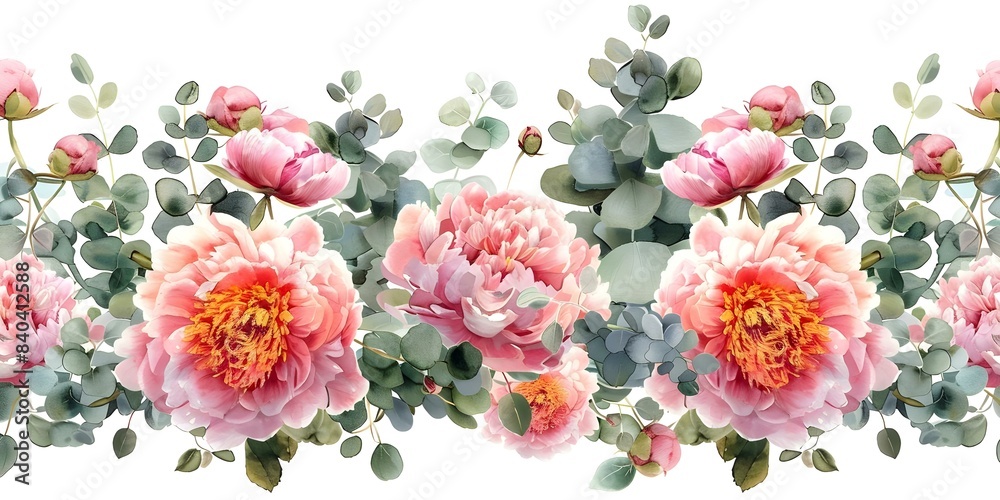 Wall mural watercolor floral arrangement featuring pink flowers, eucalyptus, and blush peonies. concept floral  - Wall murals