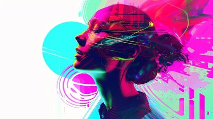 Digital illustration featuring a glitching digital avatar