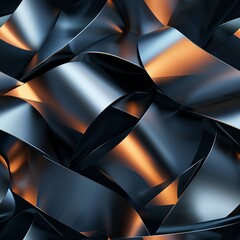 A dynamic composition of spiraling 3D geometric shapes, such as cones and cylinders, rendered in metallic finishes with a dark gradient background. Minimal pattern banner wallpaper, simple