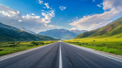 Fototapeta premium Endless Road highway Through Lush Green Mountains 