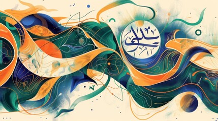 Obraz premium Digital illustration featuring an intricate Arabic calligraphy