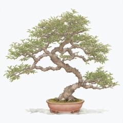Illustration of fukien tea bonsai in the style of watercolor on a white background
