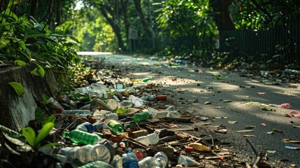 Obraz premium A picture showing trash and waste accumulated on the side of a road