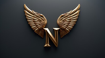 A golden letter N with wings on a black background, suitable for use in branding or design concepts