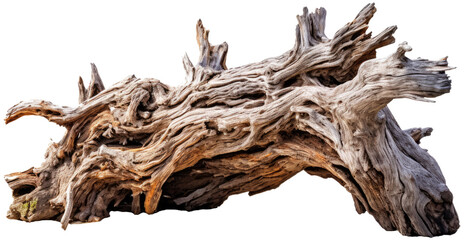 Fototapeta premium Old dry dead log stump with roots with transparent background.
