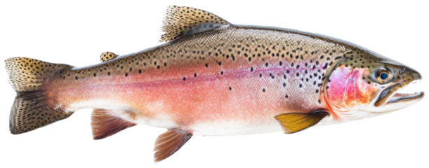 Rainbow trout river fish with transparent background in side view.
