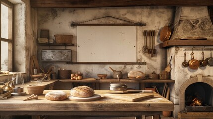 Artisanal Bakery Rustic Kitchen Woodfired Oven and Freshly Baked Sourdough Loaves Business Card Mockup for Small Business Marketing