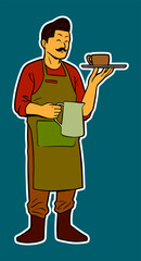 Male Barista Doodle Sticker Illustration