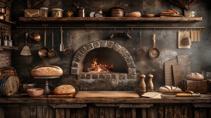 Artisanal Bakery Rustic Kitchen Woodfired Oven and Freshly Baked Sourdough Loaves Business Card Mockup for Small Business Marketing