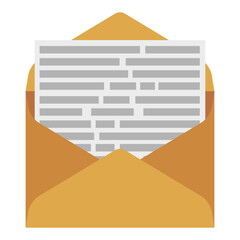 envelope with a letter,Open envelope with a letter in flat design, ideal for communication, mail, or message concepts.