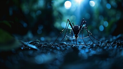 Mosquito on the ground in the forest at night time