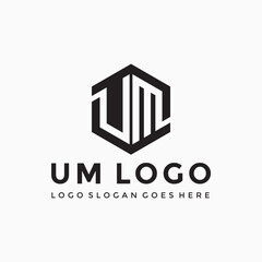 UM letter hexagon logo vector image