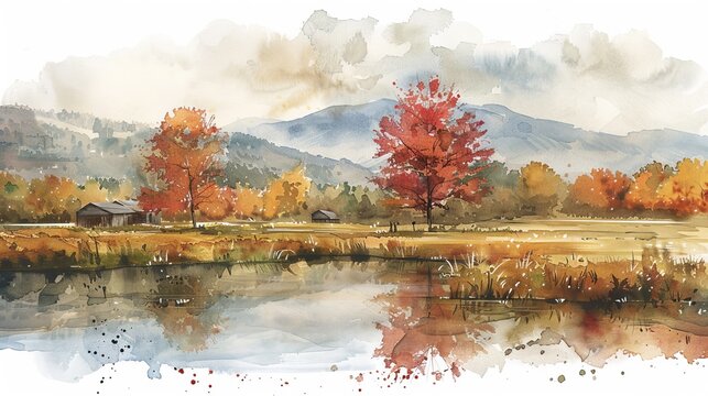 watercolor This is an image of a beautiful fall landscape