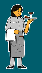 Female Waiters Doodle Sticker Illustration