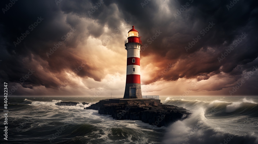 Wall mural Lighthouse in a stormy sea