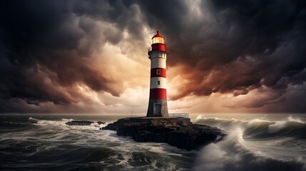 Fototapeta premium Lighthouse in a stormy sea