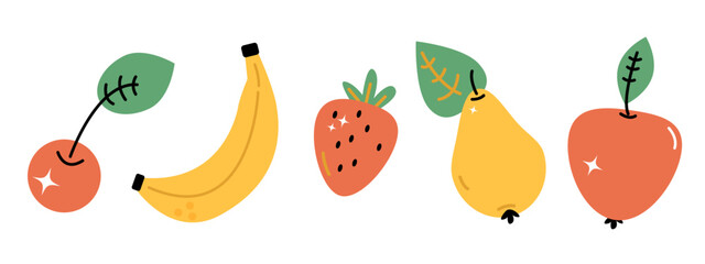 vector set of 5 cute bright fruits on a white background