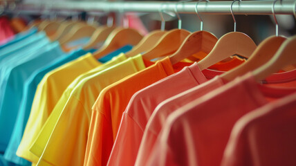 Fototapeta premium colorful t-shirts on wire hangers