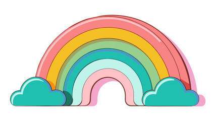 Colorful Cartoon Rainbow with Fluffy Clouds Illustration