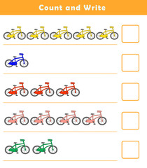 Count and write numbers 1-5. Counting objects worksheet for kids. Educational fun game for children. Kindergarten Counting Worksheet.