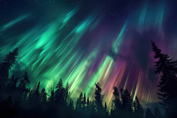 Obraz premium Generative ai on theme of beautiful northern lights, bright aurora borealis winter in atmosphere
