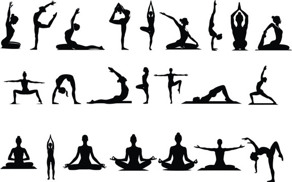 Yoga Poses Silhouette for Mind and Body Harmony vector format