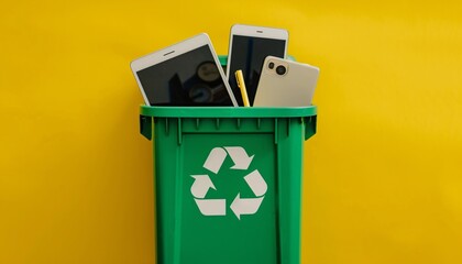 Green Recycling Bin for Tablets Electronic Waste on World Environment Day