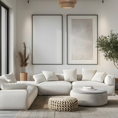 Chic and Cozy Modern Living Room with Neutral Tones and Natural Elements