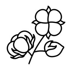 Cotton flower, line icon. A fluffy blooming flowers and bud of cotton plant. Natural organic material. Linear Icon, simple style. Editable thin strokes