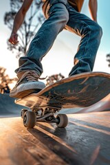 A person skateboarding on a wooden ramp, a fun and dynamic scene